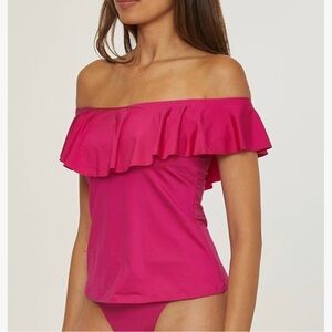 Trina Turk Pink Off-Shoulder Swim Top